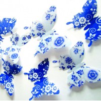 Krásna dekorácia na stenu - Kvetované modré motýle - 1balenie obsahuje 12 ks