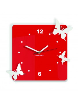 Moderné nástenné hodiny z plastu-Motýle, Farba:červená,biela, Rozmer: 30x30 cm