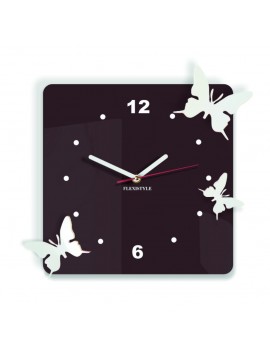 Moderné nástenné hodiny z plastu-Motýle, Farba:tmavá hnedá,biela, Rozmer: 30x30 cm
