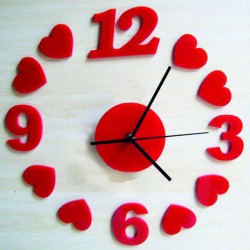 Nástenné hodiny Červené srdcia, 30x30 cm